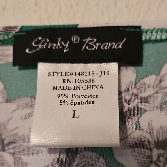 Slinky Brand F loralGreen and White Women's Tank Top L - Picture 2 of 5